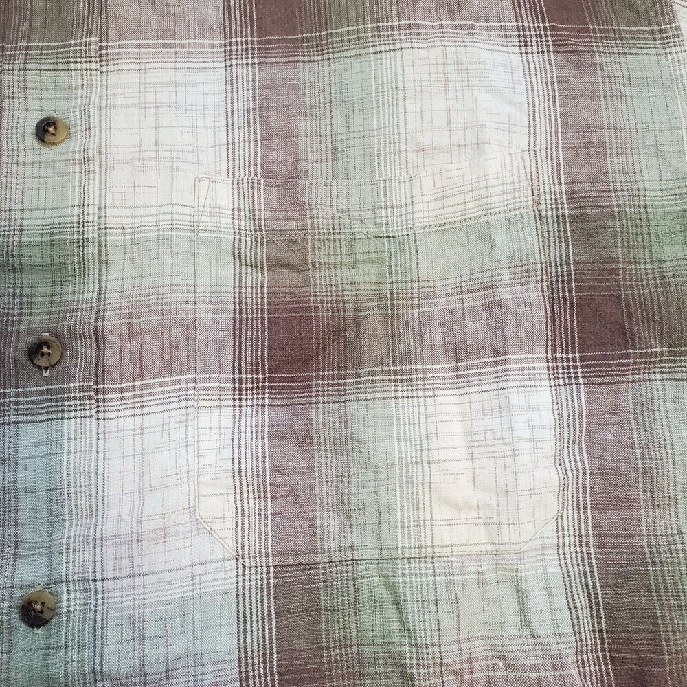 Pendleton 100% Cotton Button Up Shirt Size L Large Plaid Short Sleeve Brown Grn‎ - Picture 6 of 9